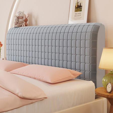 Стеганый велюровый чехол для изголовья кровати 180, CH180-40 Клетка серый