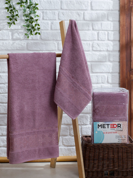 Комплект полотенец METEOR махра в ПВХ. (50x90/1)(70х140/1) 2 шт.A510 MEGAN (лиловый) арт.12257