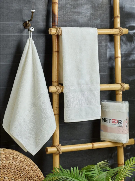 Комплект полотенец METEOR махра в ПВХ. (50x90/2 шт.) A509 ZEREN (кремовый) арт.12258