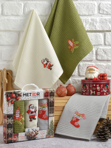 Салфетки вафельные METEOR 40х60 (3 шт.) NEW YERA СИМВОЛ ГОДА (V1) арт. 12380