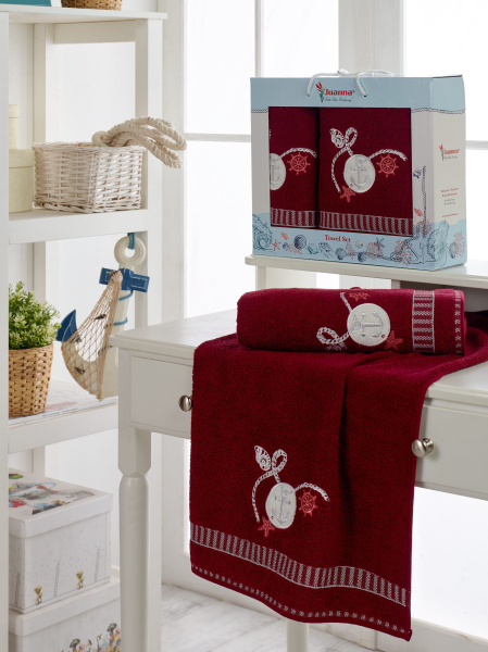Комплект махровых полотенец MERZUKA (50x90/1)(70х140/1) 2 шт. JUANNA (бордовый) арт. 10903