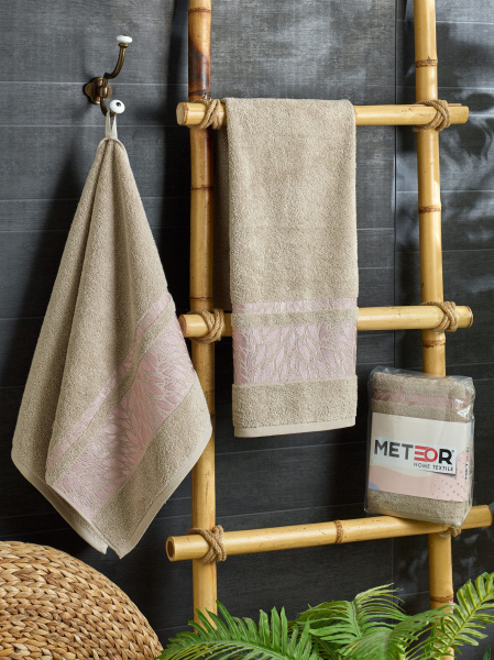 Комплект полотенец METEOR махра в ПВХ. (50x90/2 шт.) A509 ZEREN (коричневый) арт.12258