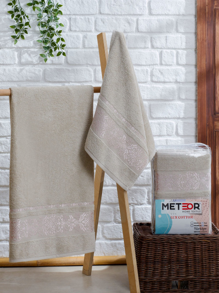 Комплект полотенец METEOR махра в ПВХ. (50x90/1)(70х140/1) 2 шт.A510 MEGAN (бежевый) арт.12257
