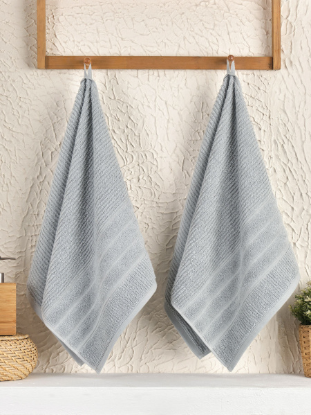 Комплект полотенец METEOR махра в ПВХ. (50x90/2 шт.) A144 SICILYA (светло серый) арт.12318