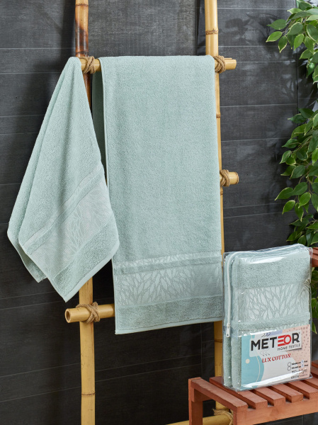 Комплект полотенец METEOR махра в ПВХ. (50x90/1)(70х140/1) 2 шт.A509 ZEREN (мятный) арт.12259
