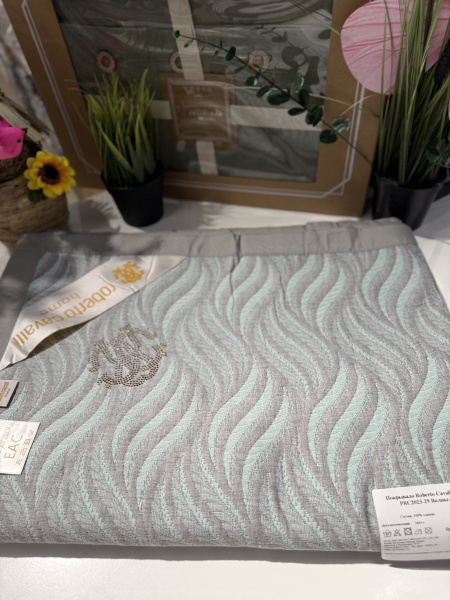 Хлопковое покрывало Roberto Cavalli 200х230, PRC2023-29 Волны серый