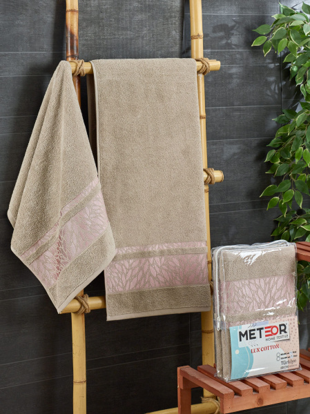 Комплект полотенец METEOR махра в ПВХ. (50x90/1)(70х140/1) 2 шт.A509 ZEREN (коричневый) арт.12259