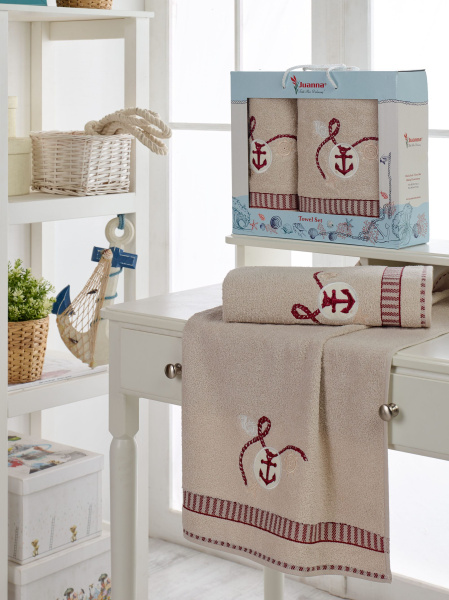 Комплект махровых полотенец MERZUKA (50x90/1)(70х140/1) 2 шт. JUANNA (бежевый) арт. 10903