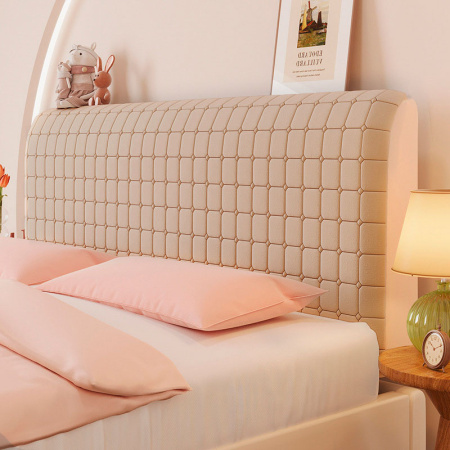 Стеганый велюровый чехол для изголовья кровати 160, CH160-42 Клетка бежевый