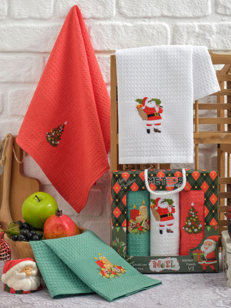 Салфетки вафельные METEOR 40х60 (3 шт.) TREE СИМВОЛ ГОДА (V1) арт. 12382