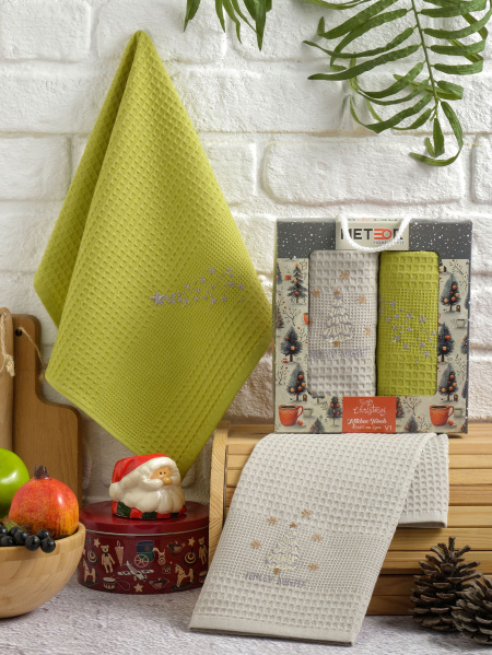 Салфетки вафельные METEOR 40х60 (2 шт.) TREE СИМВОЛ ГОДА (V1) арт. 12383