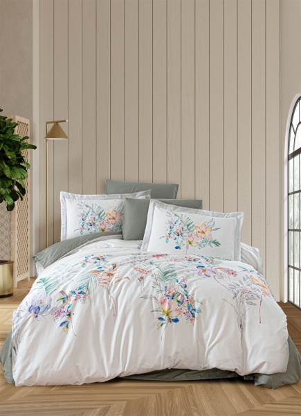 Комплект постельного белья DO&CO Сатин LUX EXCLUSIVE Евро BENAR (зелёный) арт. 12346