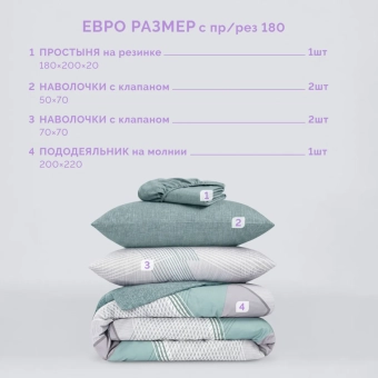 Комплект сатинового белья Гармоника евро простыня на резинке 180х200 Соленн