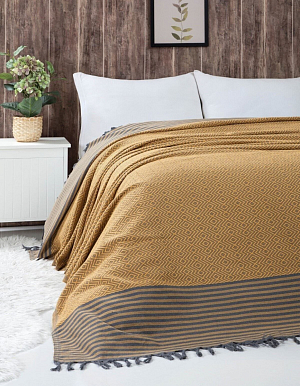 Турецкое плед-покрывало DREAMS цвет горчичный (200x260), "Valtery" Турецкое плед-покрывало DREAMS цвет горчичный (200x260), "Valtery"