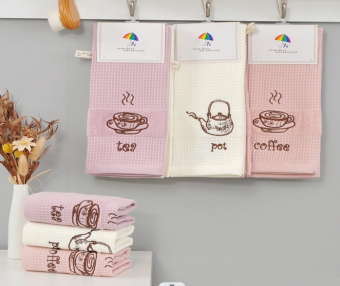 Полотенце 7Я вафельное вышивка 40х60 (2шт), 8511352-02 Coffee-Tea