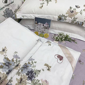 Постельное белье сатин Love Happiness с одеялом евро (нав.50*70), KLHE4-6