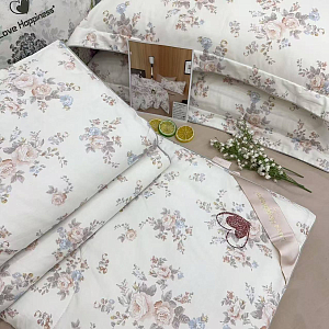 Постельное белье сатин Love Happiness с одеялом евро (нав.50*70), KLHE4-1