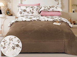 Постельное белье велюр/сатин LA PERLA с одеялом евро (нав.50*70), KLPE4-1 Коричневый