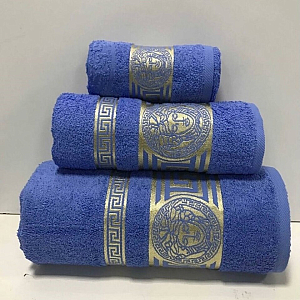 Комплект махровых полотенец Lotus Zeus (50х90-2)(70x140-1) 3 шт., Васильковый