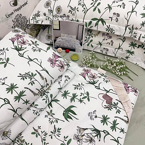 Постельное белье сатин Love Happiness с одеялом евро (нав.50*70), KLHE4-8