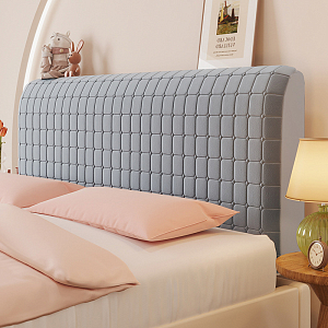 Стеганый велюровый чехол для изголовья кровати 180, CH180-40 Клетка серый