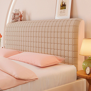 Стеганый велюровый чехол для изголовья кровати 160, CH160-42 Клетка бежевый