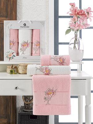 Комплект махровых полотенец MERZUKA LOTUS (50x90/2)(70х140/1) 3 шт. (розовый) арт. 11297