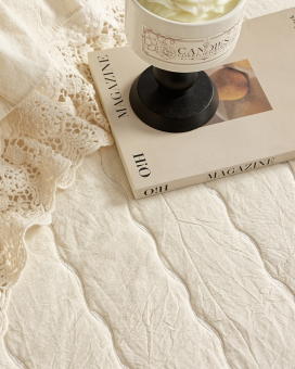 Покрывало Cotton Flax с кружевом и оборками хлопок и лен (230х250) (2х50х70), PCF3-01 Льняной